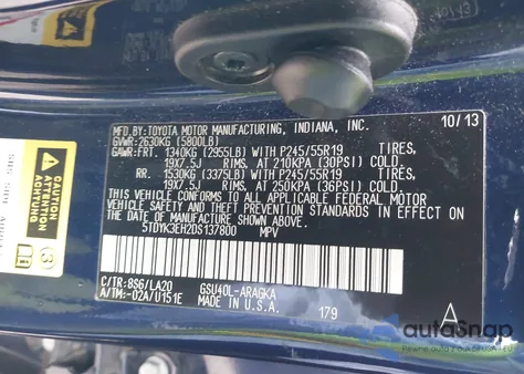 2013 Toyota Highlander Limited V6 z USA, uszkodzony, nr VIN 5TDYK3EH2DS137800